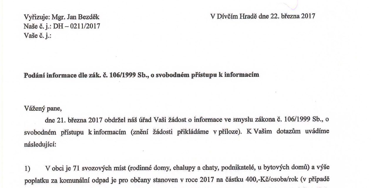 18/2017 – Podání informace dle zák. č. 106/1999 Sb.