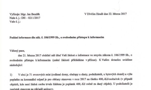 18/2017 – Podání informace dle zák. č. 106/1999 Sb.