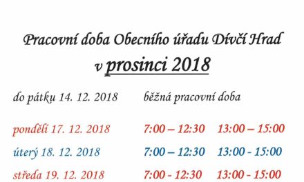 Otevírací doba obecního úřadu v závěru roku 2018