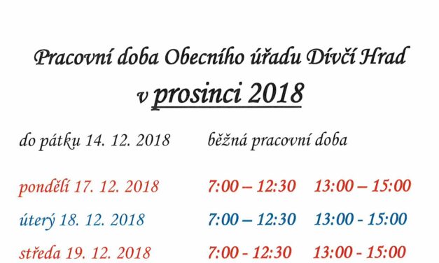 Otevírací doba obecního úřadu v závěru roku 2018